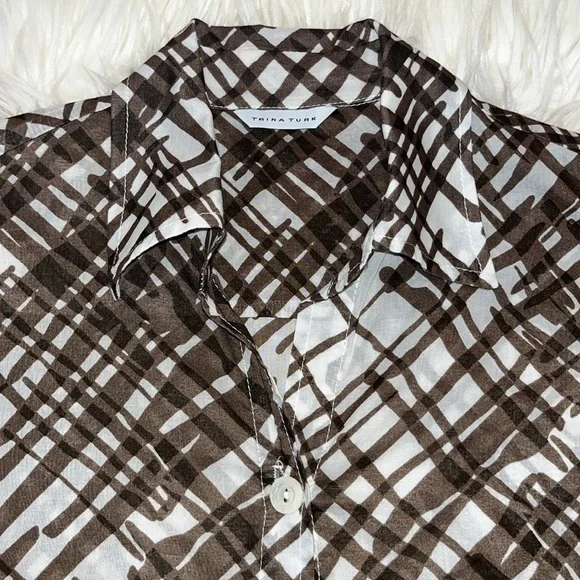 Trina Turk Brown/White Brush Print Swim Cover-Up Tunic